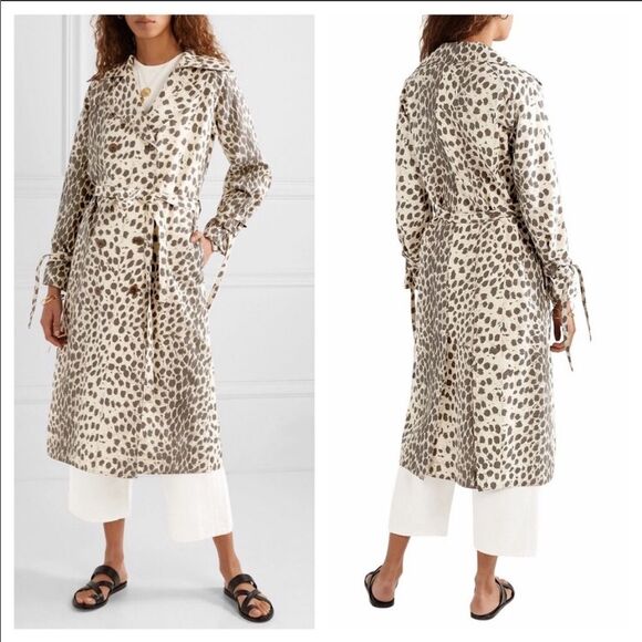 NWT SEA NY white leopard double breasted trench coat Size L - Picture 6 of 14